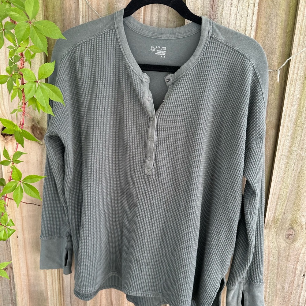 Offline by Aerie Waffle Knit Henley Long Sleeve Shirt